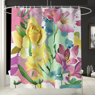 

Gobestart Flowers Shower Curtain Floor Mat Four-piece Bathroom Mat Set