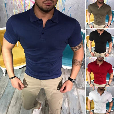 

Men Polo Shirts Short Sleeve Collar Basic Tee Casual Blouse Tops T-Shirt Golf
