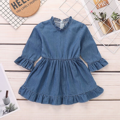 

Casual Baby Girls Long Flare Sleeve Denim Dress Kids Toddler Pageant Sundress 0-24M Cuteborn Baby Girl Clothes