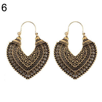 

Women Vintage Jewelry Hollow Heart Lotus Geometry Circle Round Hoop Earrings