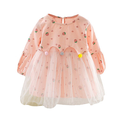 

2019 New Autumn Casual Baby Girls Floral Pattern Long Sleeve Patchwork Mesh Dress Kids Sundress