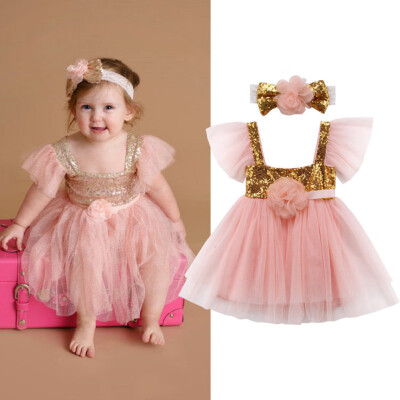 

Toddle Newborn Kids Girls Flower Sequin Princess Petal Tulle Party Formal Dress