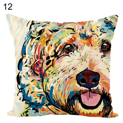 

45x45cm Colored Painting Dog Throw Pillow Case Cushion Cover Sofa Bed Decor