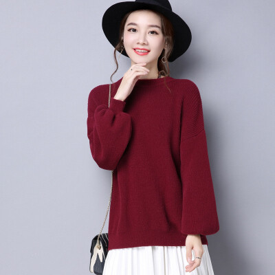 

2018 autumn&winter new womens round neck thickening sweater fashion Korean version of solid color jumper women