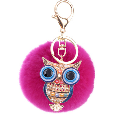 

8cm Rex Rabbit Fur Ball Owl Keychain Cute Animal Lady Bag Mobile Phone Pendant