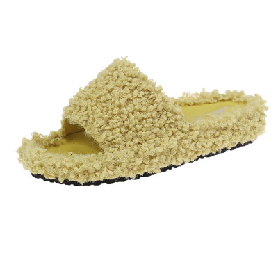 

2019 South Korea East Gate Fashion Gentle Sheep Curl Flat Soft Bottom Sweet Mao Mao Slippers Net Red Drag