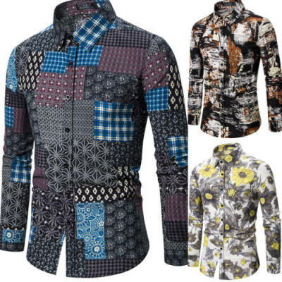 

Mens Formal Ethnic Style Button Dress Shirt Slim Fit Long Sleeve Casual T-shirt