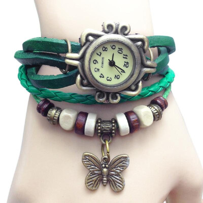 

Women Fashion Vintage Handmade Wrist Watch Girl Exotic Leather Strap Quartz Watch