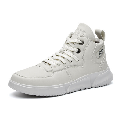 

Mens high-top retro shoes casual microfiber white shoes flat shoes