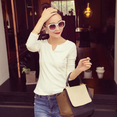 

Autumn Womens V-neck Long Sleeve Blouse Tee Ladies Casual Slim Fit Tops T-Shirt