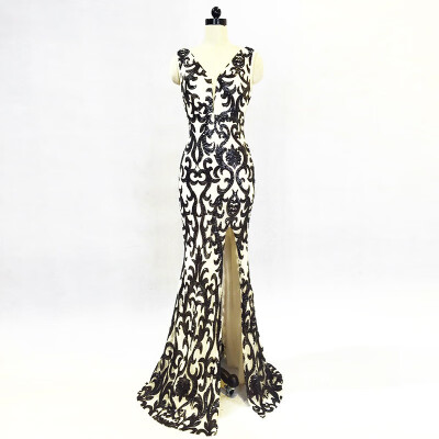 

Fashion Women Evening Dress Banquet Party Prom Long Sequins V-neck Mermaid Dresses