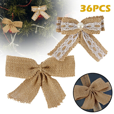 

3612Pcs Mini Pearl Natural Burlap Bow Christmas Tree Decorations Rustic Wedding Decor Baby Shower DIY Crafts