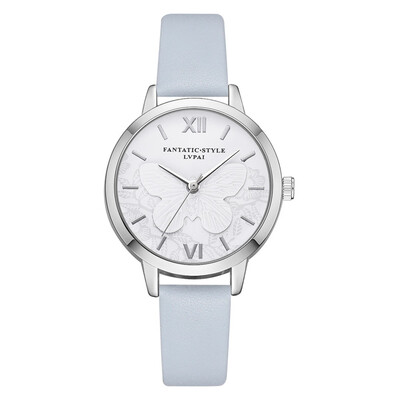 

Top Womens Watches Thin Embossed Butterfly Pattern Dial Quartz Wristwatch Leather Strap Ladies Dress Gift ClockReloj Mujer