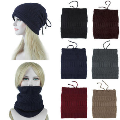 

Ladies Mens Unisex Warm Winter Knit Slouch Beanie Brushed Hat Neckerchief Multi