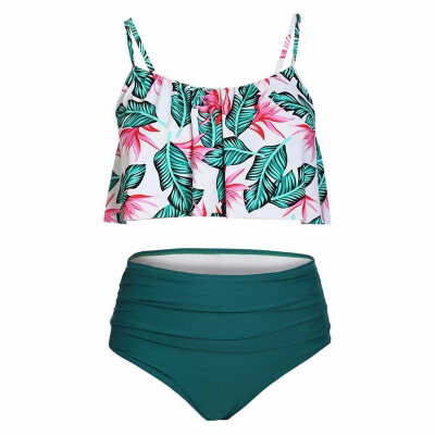 

Strap bra bikini high waist print split swimsuit