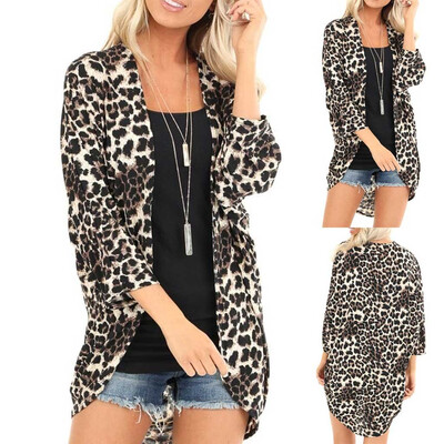

Roseonmyhand Womens Fashion Cotton Coat Smock Leopard Print Half Sleeve Fashion Long Cover