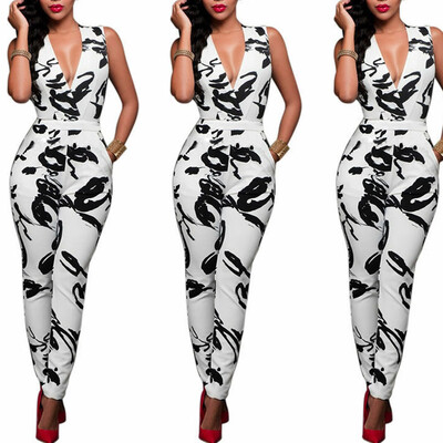 

Women Deep V Floral Playsuit Bodycon Bandage Cocktail Party Jumpsuit Pant