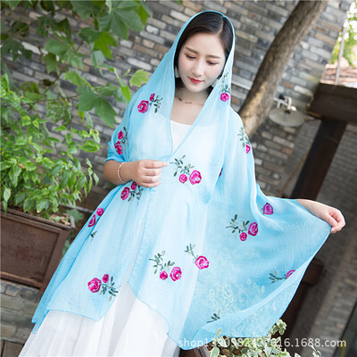 

Scarf shawl dual-use long female Korean version of the national wind embroidery chiffon scarves spring&autumn embroidered shawl manufacturers wholesale