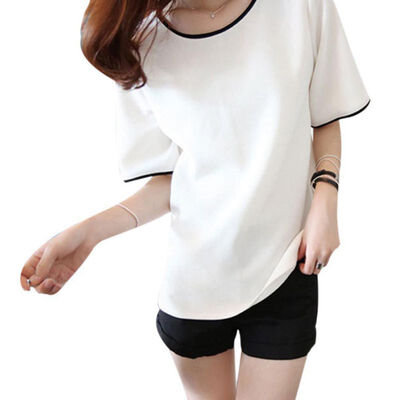 

Women Plain Solid Short Sleeve T-Shirts Ladies Casual Work O Neck Tee