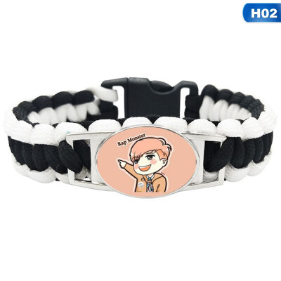 

KPOP BTS Black White Woven Bracelet Punk Style Bracelet Cartoon Pattern Pendant Bracelet Hot Gift