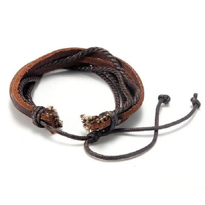 

Simple 3 Layers Leather Handmade Rope Bracelet Lace-up Adjustable Bangles For Men Women