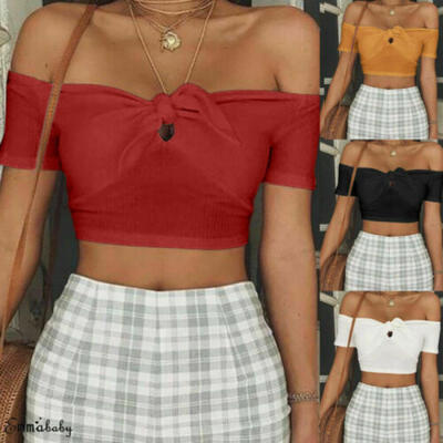

Women Summer Casual Off Shoulder Tank Top Vest Blouse Sleeveless Crop Tops Shirt