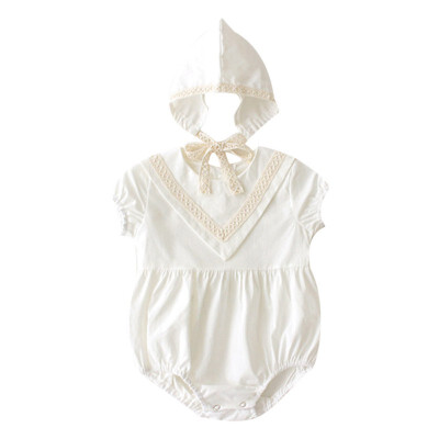 

Lovely Infant Summer Round Collar Short Sleeve Solid Color Girls Jumpsuit Climb Hat 2pcs Set 0-3Y Cute Newborn Baby Clothes