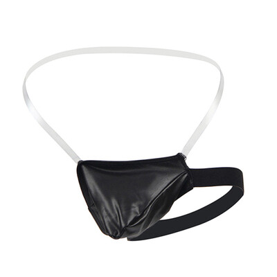 

Men Faux Leather Boxer Briefs Elastic Thong Underwear G-String T-Back Jock Strap