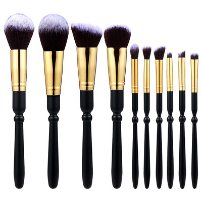 

〖Follure〗10 Pcs Wooden Handle Gold Tube Brown Background White Peak Makeup Brush Set