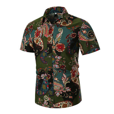 

Luxury Mens Short Sleeve Floral Shirts Casual Slim Fit V Dress Shirt Top Tee