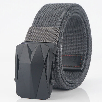 

Smooth Buckle Men belt Black sports car buckle quality Solid Color Canvas belt Weaving Wear resistant Wild Casual belt 115 cm