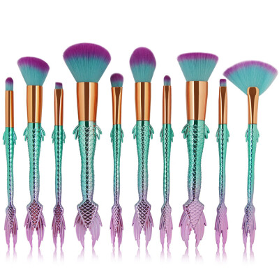 

Toponeto New Arrival 10Pc Mermaid Foundation Eyeshadow Contour Eye Lip Makeup Brushes Set