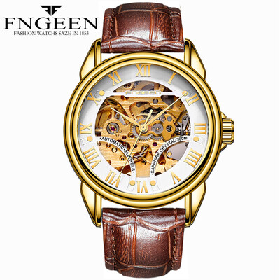 

Gobestart FNGEEN Water Resistant Leather Strap Watch Automatic Mechanical Men Watch