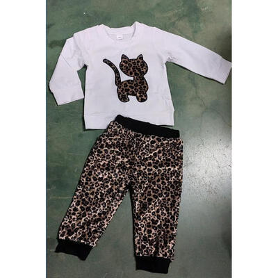 

Toddler Kids Girl Winter 2 Piece Outfits White Long Sleeve Cat Pattern T-shirts Leopard Long Pants Set 2020 New