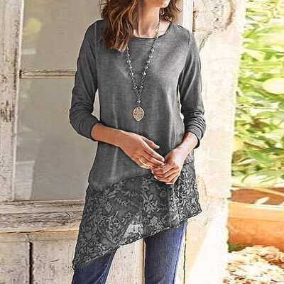 

Tailored New Women Fashion Long Sleeve Casual Irregular Hem Lace T-shirt Women Blouse