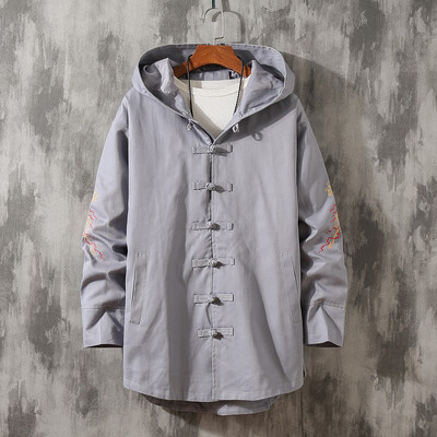 

Toponeto Mens New Winter Style Retro Cotton And Hemp Embroidered Cap Coat Large Coat