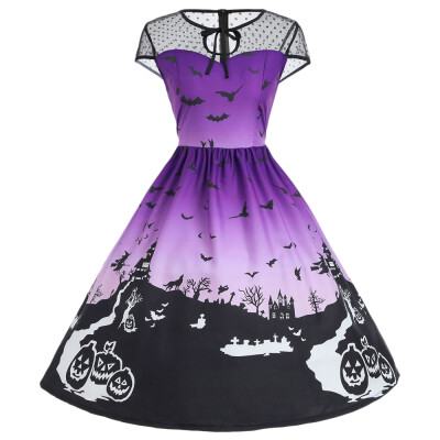 

Halloween Mesh Insert Vintage A Line Dress