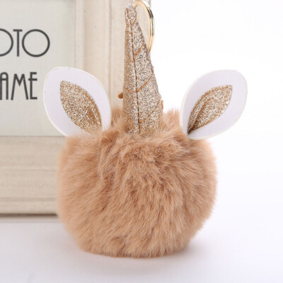 

10CM Unicorn Horn Cute Keychain Pendant Women Key Ring Holder Pompoms Key Chains