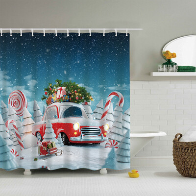 

〖Follure〗Christmas Gift Boxes In Snow Bathroom Shower Curtain Waterproof Fabric &12 Hooks
