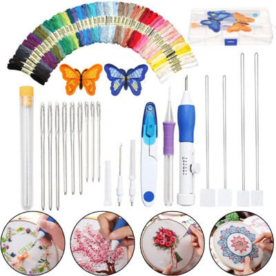 

Cross Stitch Set Butterfly Magic Embroidery Pen Needle Punch Embroidery Set of Pen Tooling Crafts Including 50 Colors of Yarn