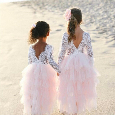 

Toddler Kid Baby Flower Girl Dress Party Wedding Pageant Bridesmaid Formal Dresses Tulle Tutu Laces Backless Dress