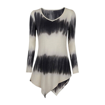 

Tailored Fashion Women Leisure Tie Dyeing Irregular Hem Long Sleeve O-Neck Tops