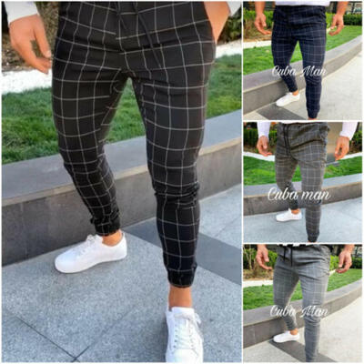 

Fashion Mens Holiday Casual Slim fit Trousers Casual Plaid Stretch Pencil Pants