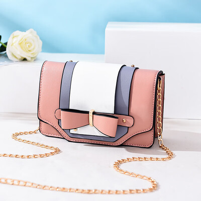 

New macarons contrast color chain handbags sweet girl bow small square bag diagonal shoulder Korean version of the bag