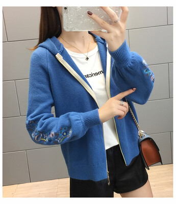 

2018 autumn wear new womens sweater cardigan Korean version of long-sleeved sweater womens solid color long - length coat