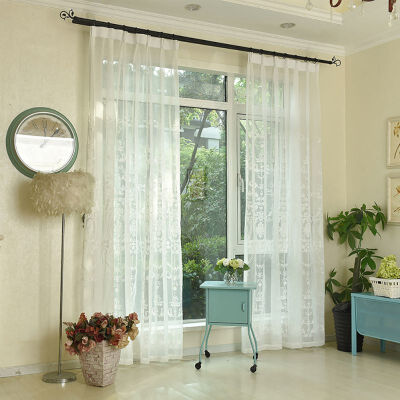 

100X250cm White Floral Embroidery Tulle Voile Window Curtain Drape Panel Sheer Valance