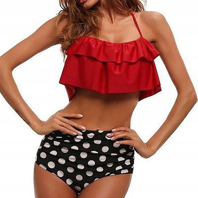 

Roseonmyhand Women Two Piece Plus Size Sexy Backless Halter Floral Printed Swimwear Set