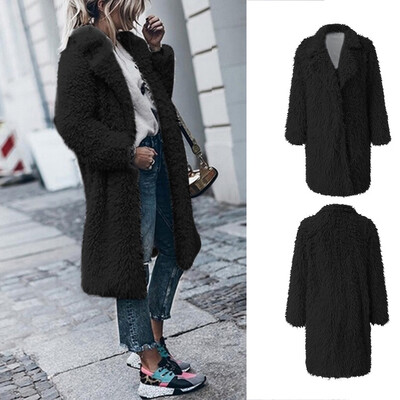

Toponeto Womens Warm Artificial Wool Coat Jacket Lapel Long Style Winter Outerwear