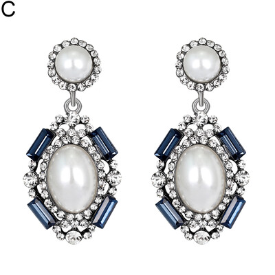 

Statement Women Rhinestone Inlaid Faux Pearl Earrings Party Banquet Jewelry