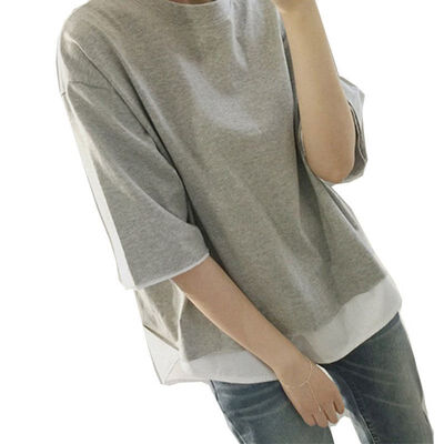 

Fashion Fake Two Short-sleeved T-shirts Female Round Neck Solid Color Pullover Loose Women Tops 2018 New Arrival -2XL